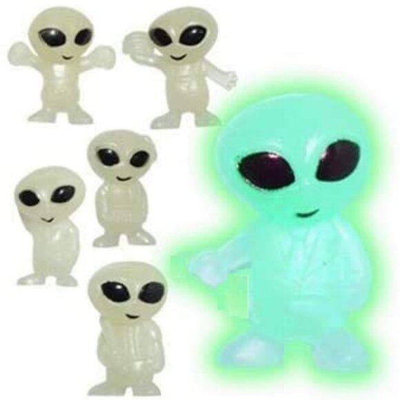 Glow in The Dark Alien Figurines Pack of 100 Party Favors and Cake Toppers - Picture 2 of 3